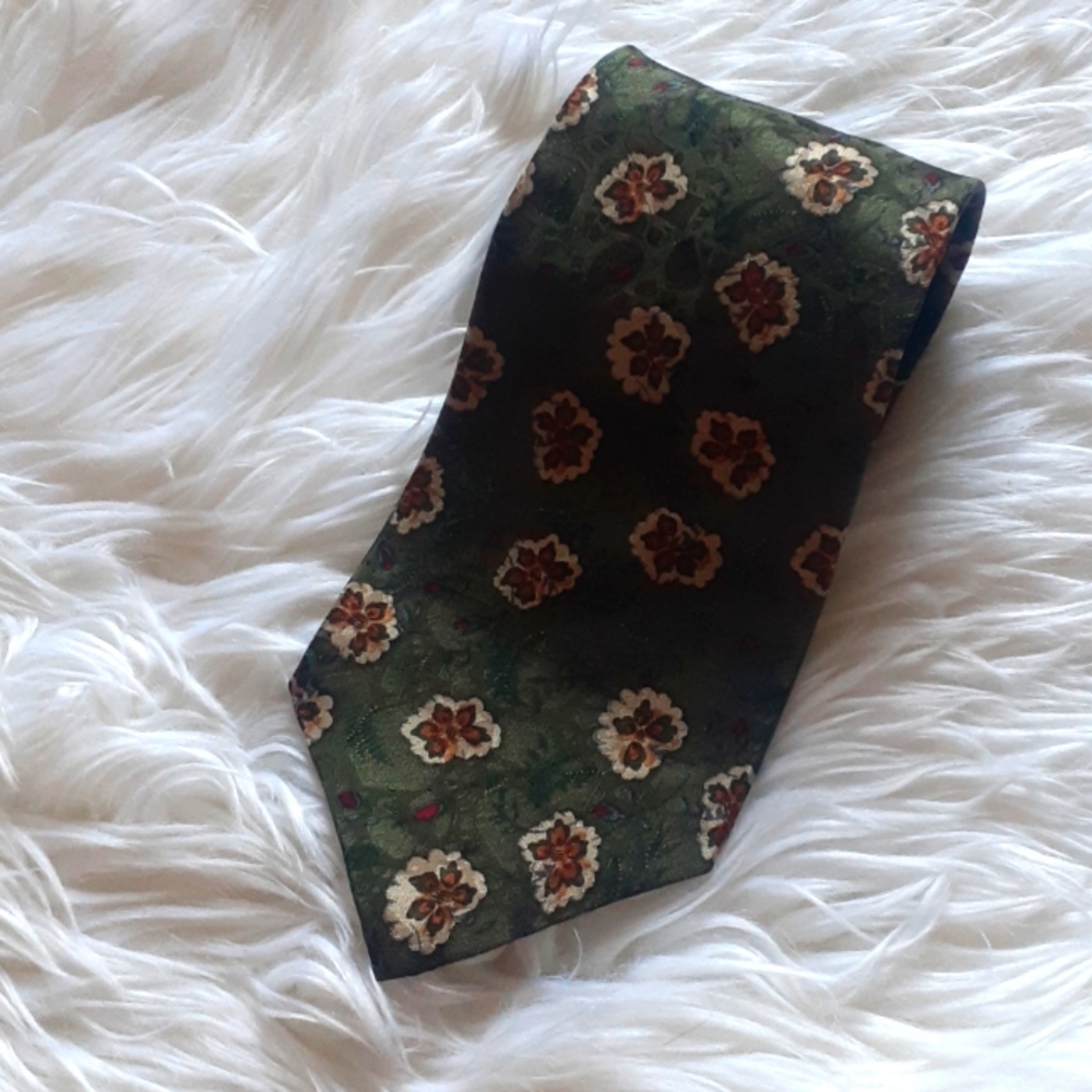 Vtg Christian Dior Monsieur Green Floral Silk Tie